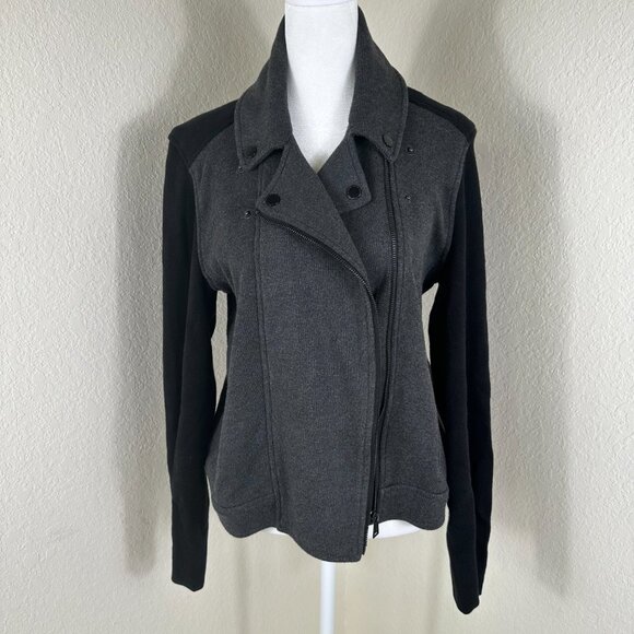 Lauren Ralph Lauren Jackets & Blazers - LRL Lauren Jeans Co Moto Sweater Jacket Women Large Black Gray 90s Retro Preppy